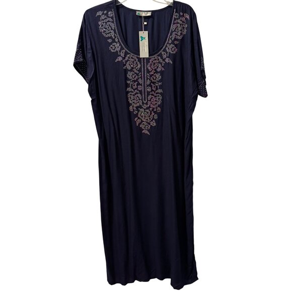 Layogee Womens XL Navy Blue Embellished Kaftan Dress Rayon dress. NWT - Picture 1 of 12